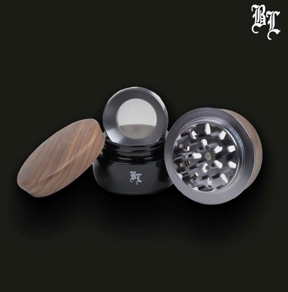 Black Leaf Holz-Grinder 4-tlg. mit Violettglas